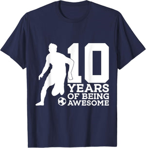 10 Years of Being Awesome Soccer 10th Birthday T-Shirt - T-Shirt | Navy