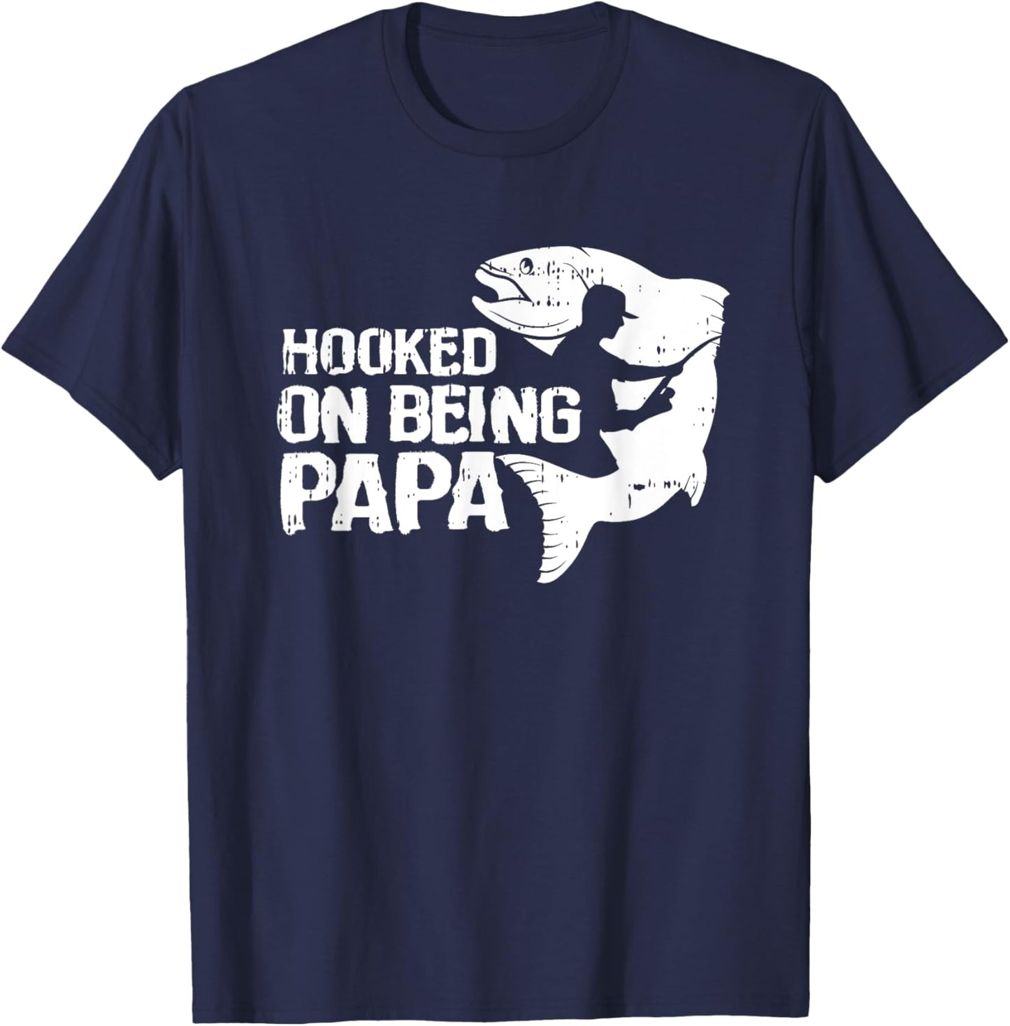 Hooked On Being Papa Fathers Day Fishing Dad Papa Men T-Shirt - T-Shirt | Navy