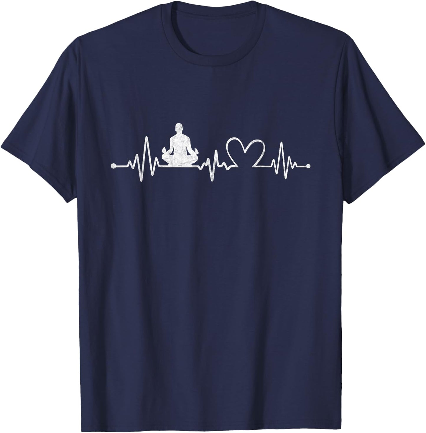 Distressed Yoga With Heartbeat Graphic Yoga Lover T-Shirt - T-Shirt | Navy