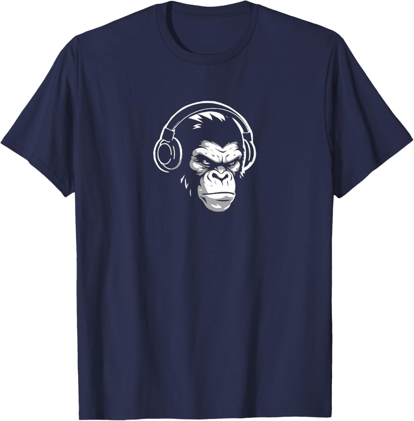 Intense Chimp & Headphones Chimpanzee Wildlife Lover T-Shirt - T-Shirt | Navy