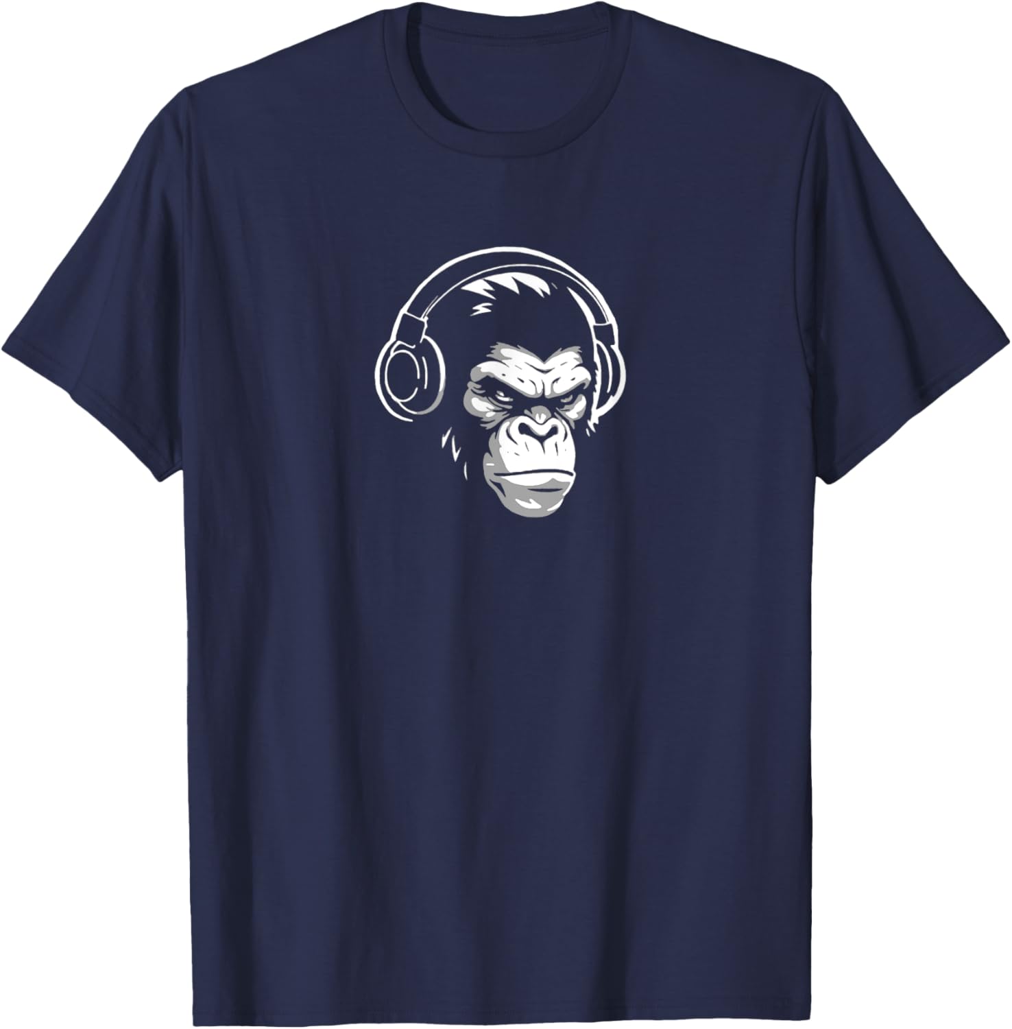 Intense Chimp & Headphones Chimpanzee Wildlife Lover T-Shirt - T-Shirt | Navy