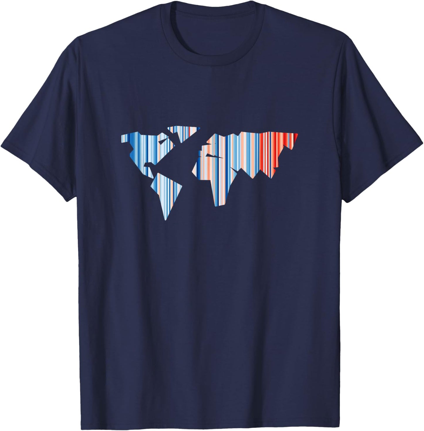 Climate Change - Warming Stripes - World Map T-Shirt - T-Shirt | Navy