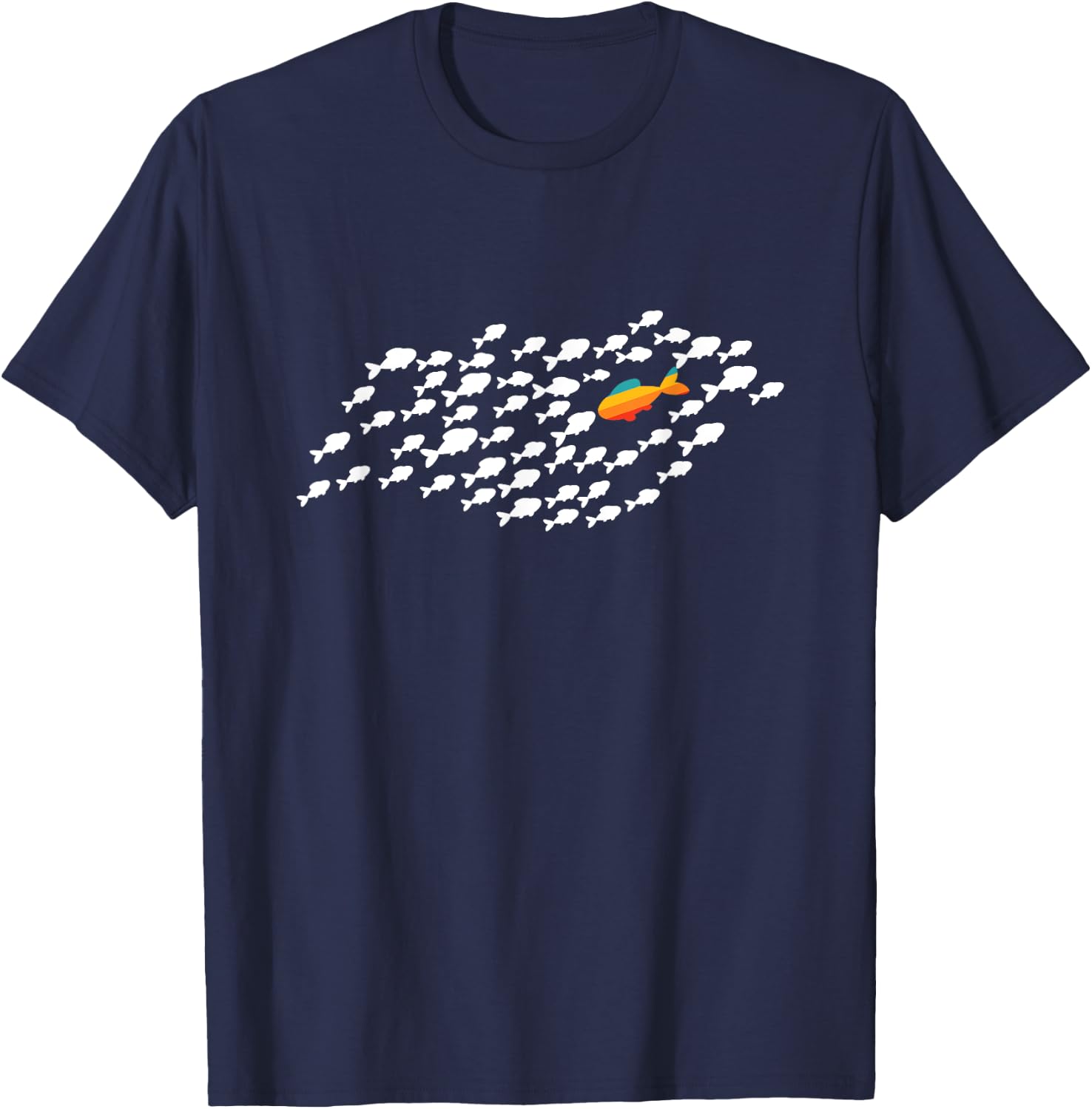 Fish Swimming Against The Current Be Yourself Gift -Adults, Kids Black Modern Casual T-Shirt - T-Shirt | Navy
