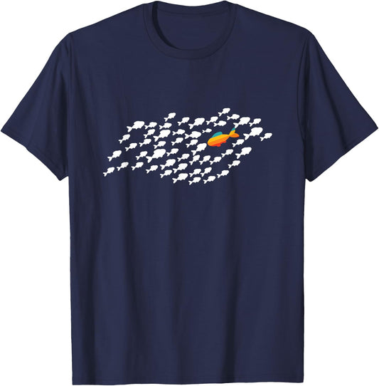 Fish Swimming Against The Current Be Yourself Gift -Adults, Kids Black Modern Casual T-Shirt - T-Shirt | Navy