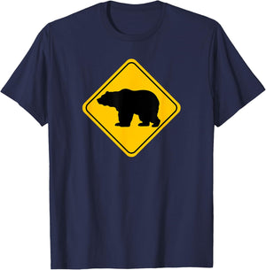 Bear Crossing Road Sign Grizzly Classic Minimalist Graphic T-Shirt - T-Shirt | Navy