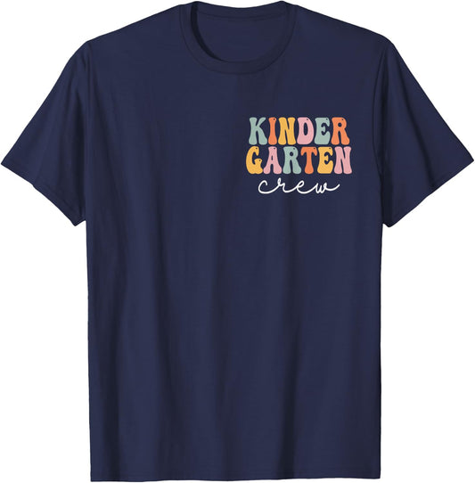 Kindergarten Crew Groovy Women First Day Of School T-Shirt - T-Shirt | Navy
