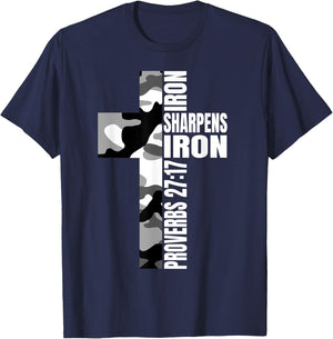 White Camo Iron Sharpens Iron Christian Verse Easter Couples T-Shirt - T-Shirt | Navy