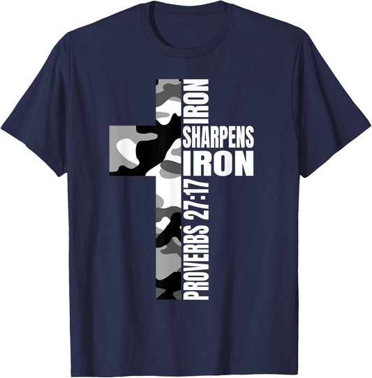 White Camo Iron Sharpens Iron Christian Verse Easter Couples T-Shirt - T-Shirt | Navy