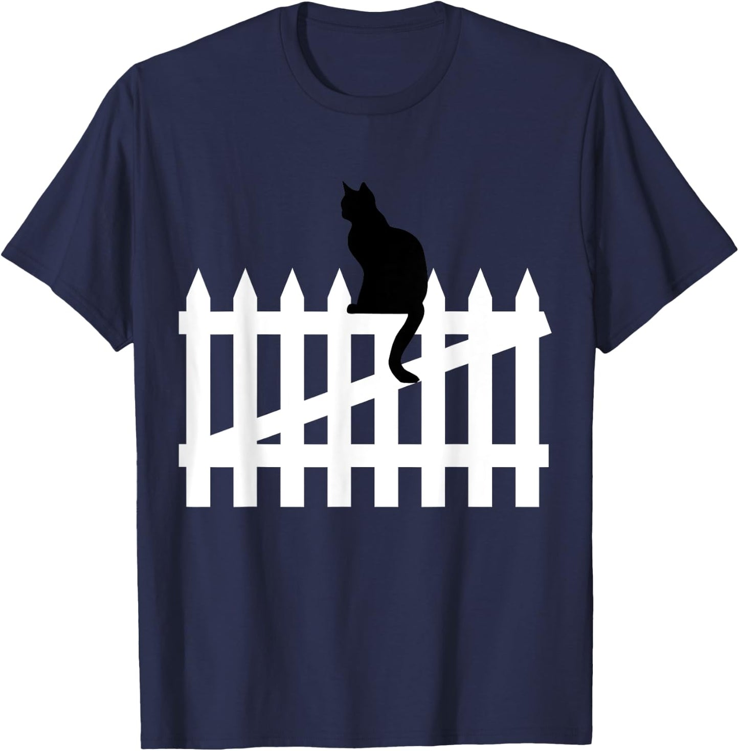 Black Cat on a White Picket Fence Women Kids T-Shirt - T-Shirt | Navy