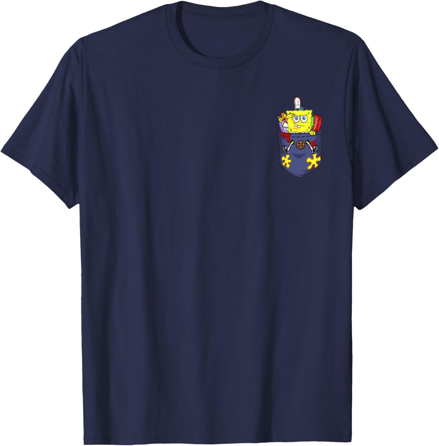 Mademark x SpongeBob SquarePants - SpongeBob in my Pocket Cute SpongeBob Out of Food Pocket T-Shirt - T-Shirt | Navy