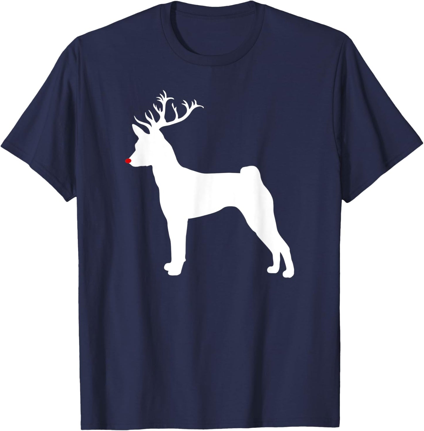 Funny Basenji Dog Christmas Reindeer Antlers Xmas T-Shirt - T-Shirt | Navy