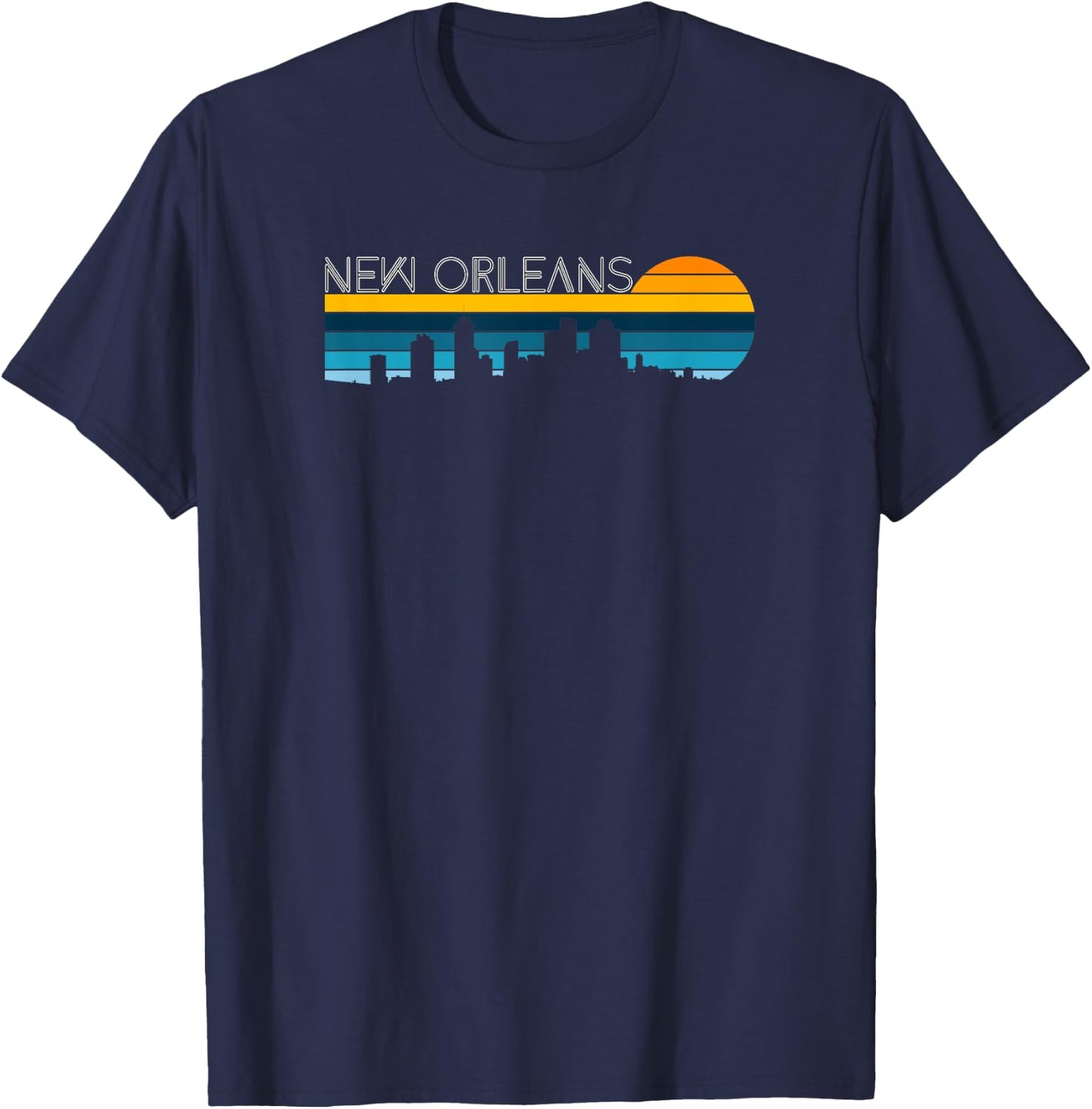 New Orleans Skyline - Vintage Retro Sunset New Orleans City T-Shirt - T-Shirt | Navy