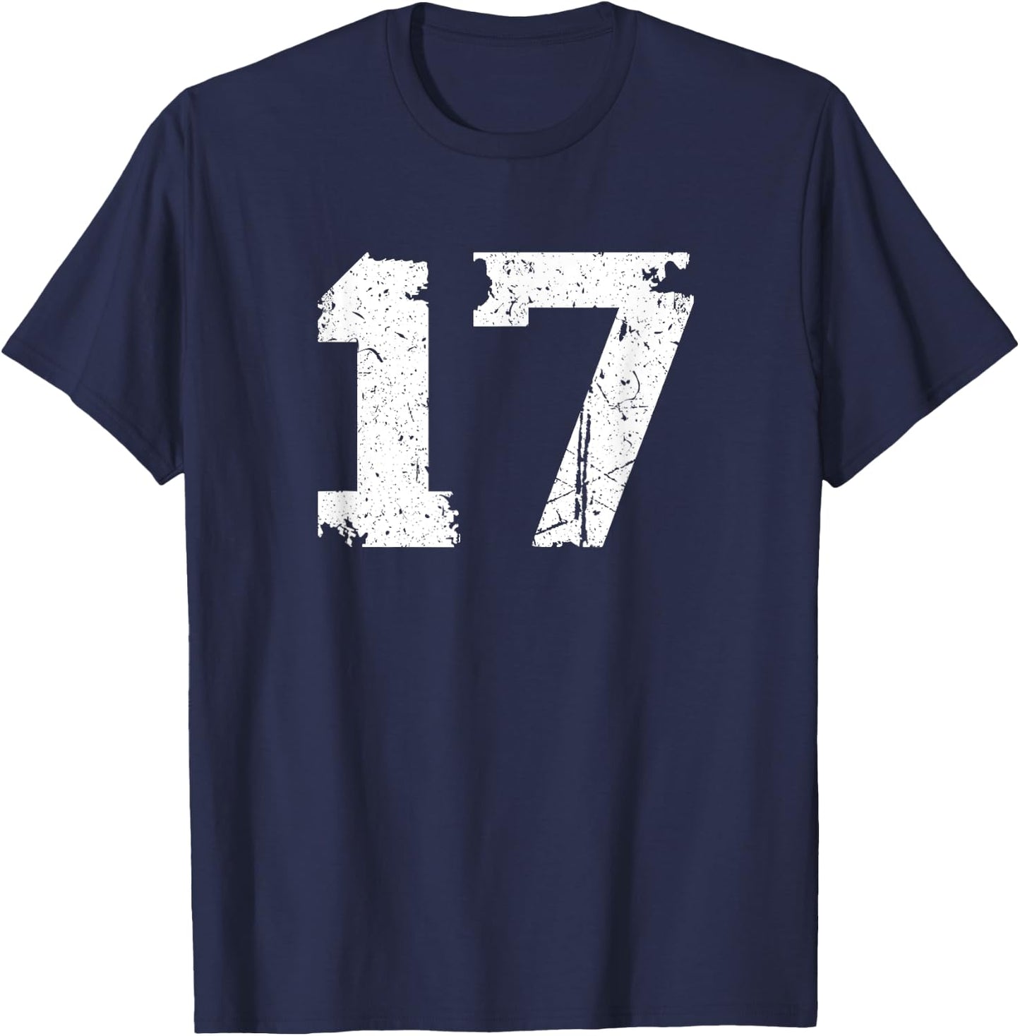 Number #17 Sport Vintage Torn Varsity Number T-Shirt - T-Shirt | Navy