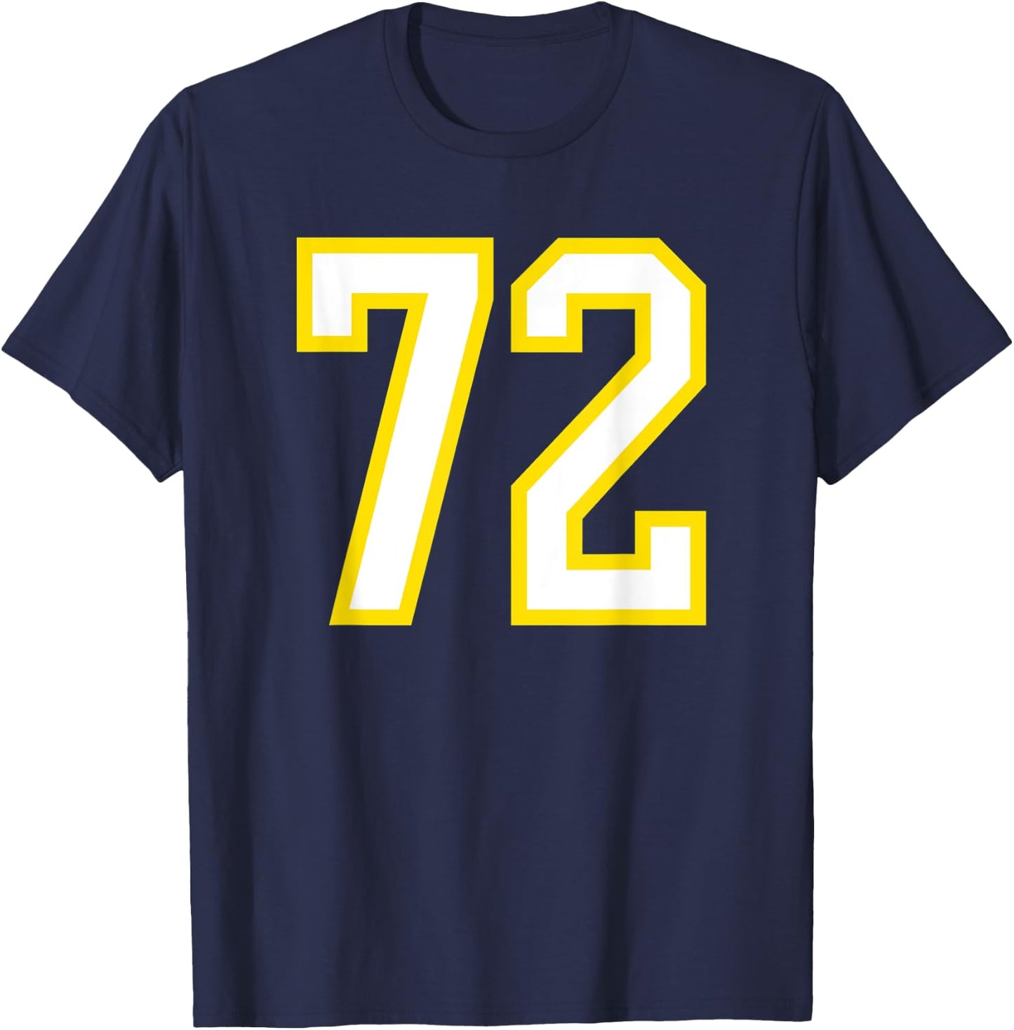 Jersey Number #72 Yellow White Birthday Sports Number 72 T-Shirt - T-Shirt | Navy