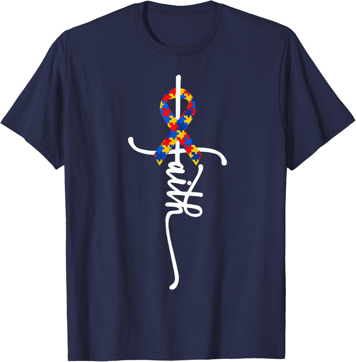 Autism Awareness Women Men Kids Autism Faith Autistic ASD T-Shirt - T-Shirt | Navy