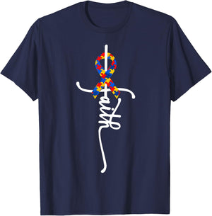 Autism Awareness Women Men Kids Autism Faith Autistic ASD T-Shirt - T-Shirt | Navy