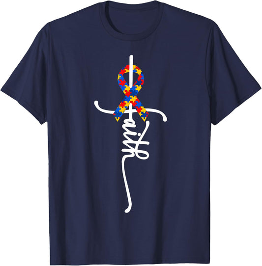 Autism Awareness Women Men Kids Autism Faith Autistic ASD T-Shirt - T-Shirt | Navy