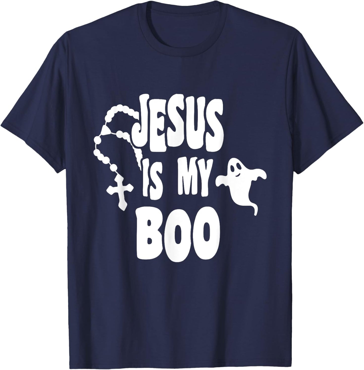 Jesus Is My Boo Ghost Christian Funny Halloween Retro Groovy T-Shirt - T-Shirt | Navy