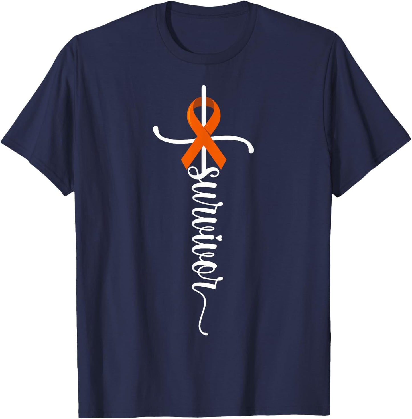 Survivor Christian Cross Warrior Orange Leukemia Cancer T-Shirt - T-Shirt | Navy