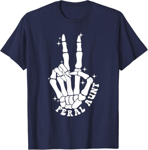 Punk Rock Mom Mother's Day Peace Skeleton Hand Feral Aunt T-Shirt - T-Shirt | Navy