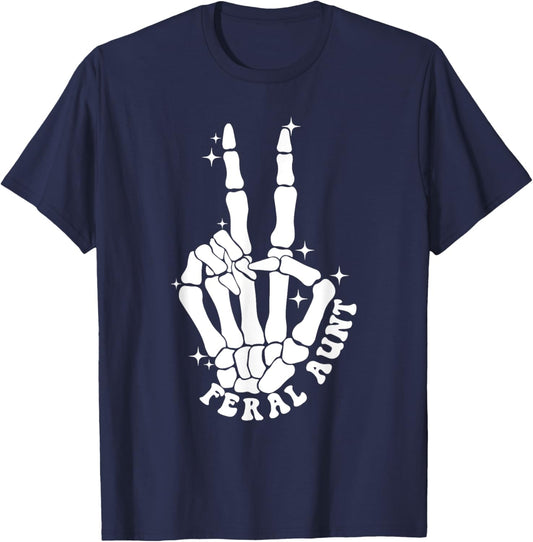 Punk Rock Mom Mother's Day Peace Skeleton Hand Feral Aunt T-Shirt - T-Shirt | Navy