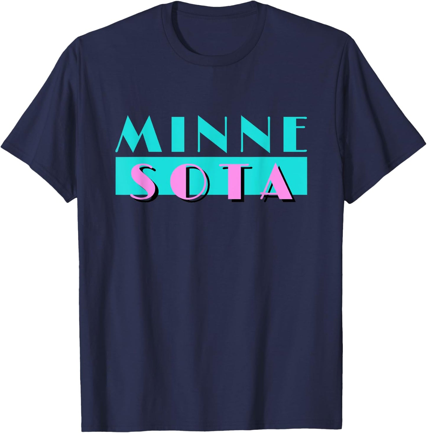 Retro Minnesota Neon Logo, Minnesotan MN State Pride Gift T-Shirt - T-Shirt | Navy
