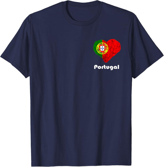 Cool Portugal Flag Portugese Portugal Heart Portuguese Flag - Black, Small, -Adults, Short Sleeve, Regular Fit, Cotton 60%, Polyester 40% T-Shirt - T-Shirt | Navy