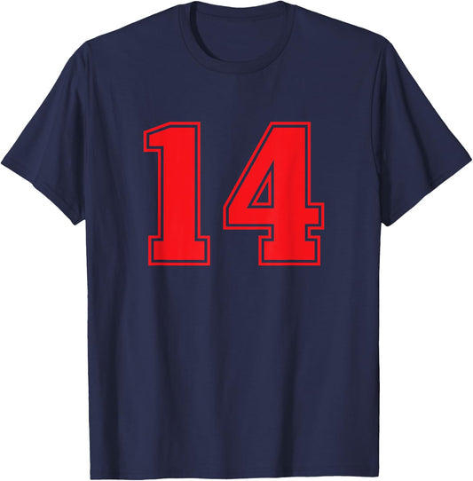 Number #14 Red Sports Jersey Lucky Number T-Shirt - T-Shirt | Navy