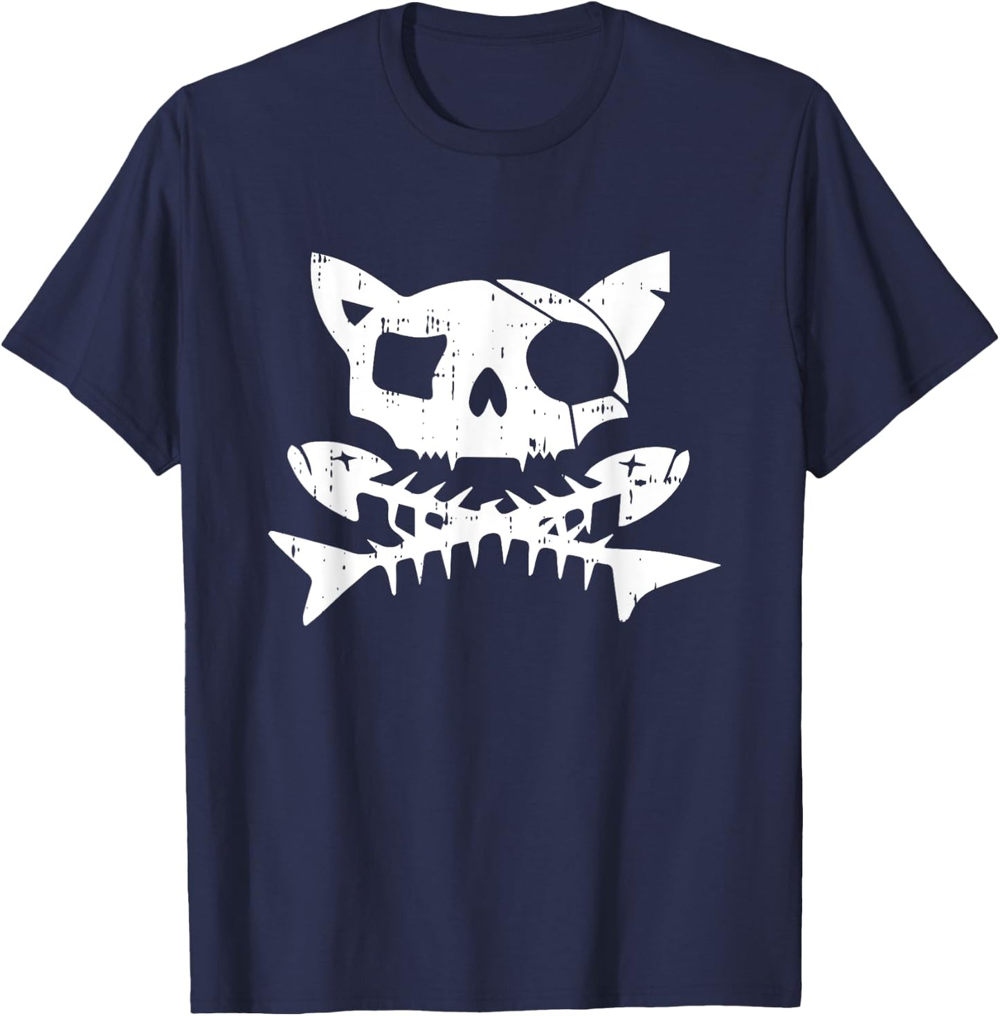 Cat Pirate Halloween Costume Scary Skull And Crossbone Men Women Kids T-Shirt - T-Shirt | Navy