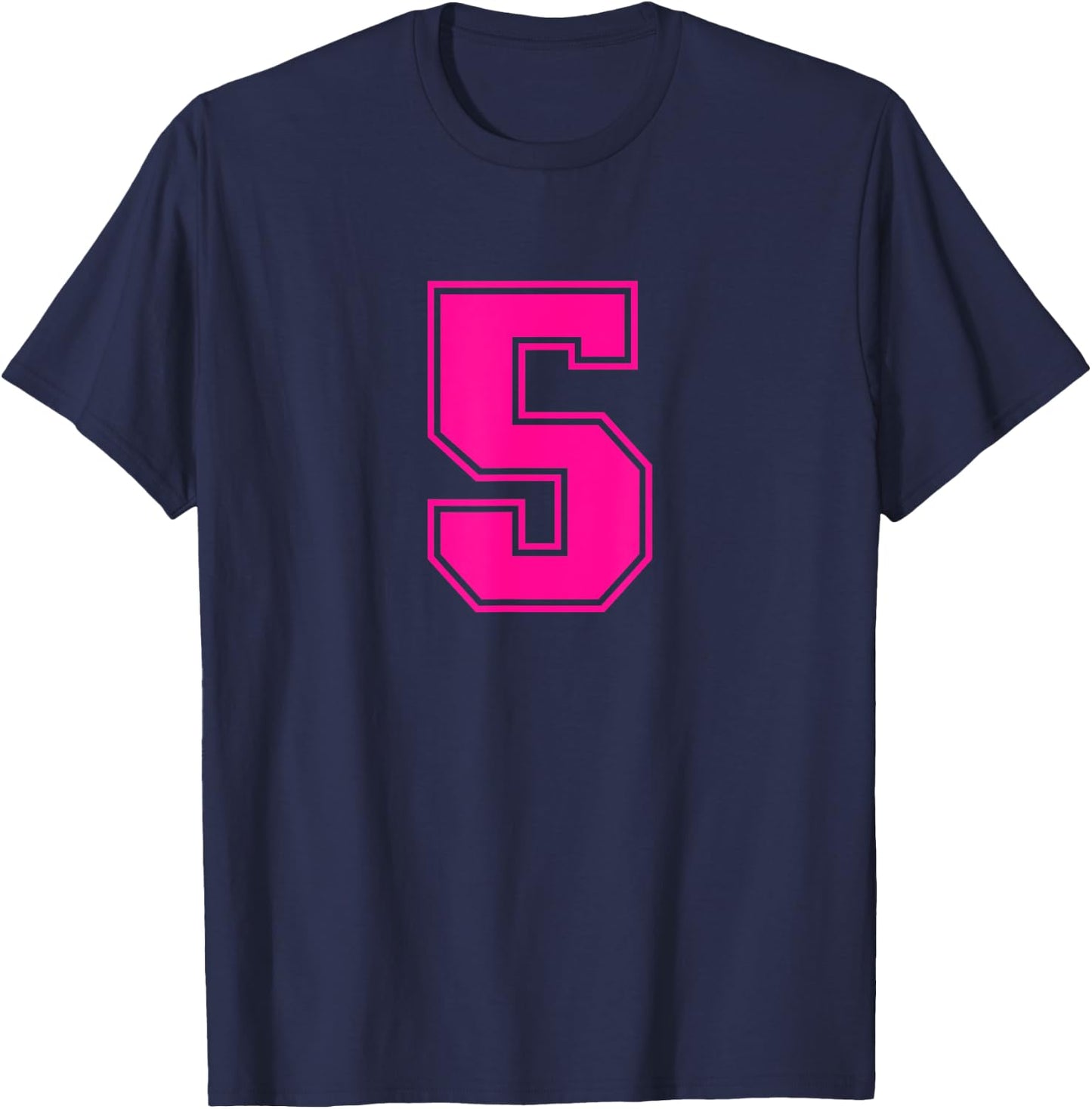 Number #5 Pink Sports Fan Jersey Number T-Shirt - T-Shirt | Navy