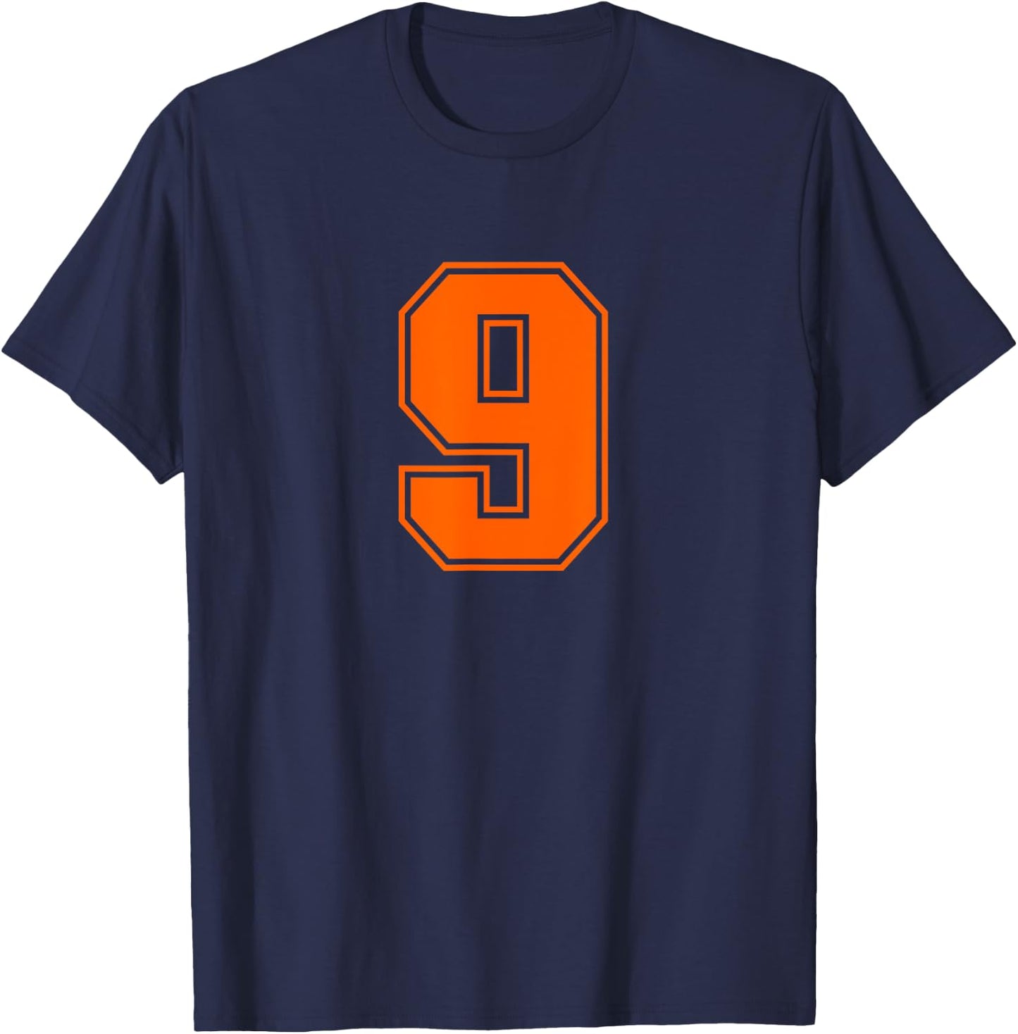 Number #9 Orange Sports Jersey Lucky Number T-Shirt - T-Shirt | Navy