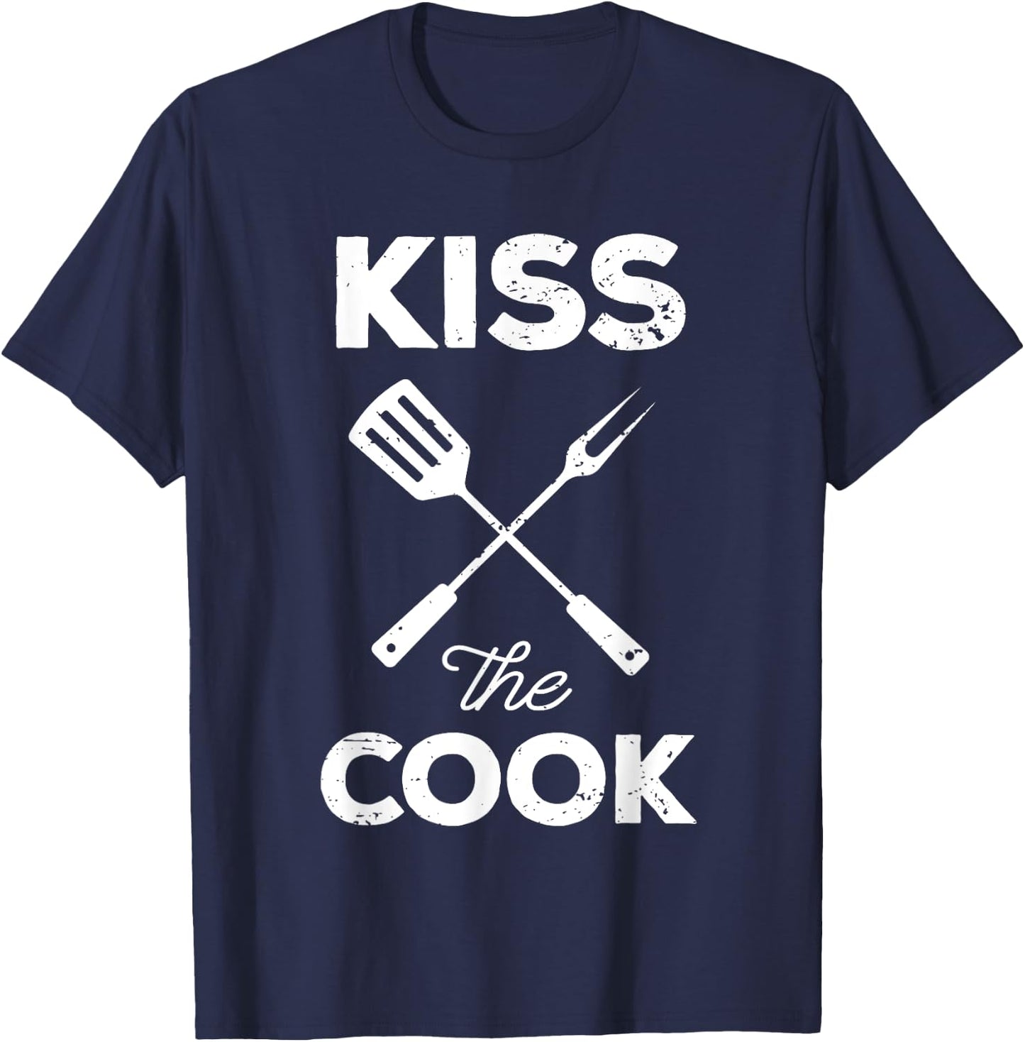 Kiss The Cook Funny BBQ Chef Dad T-Shirt - T-Shirt | Navy
