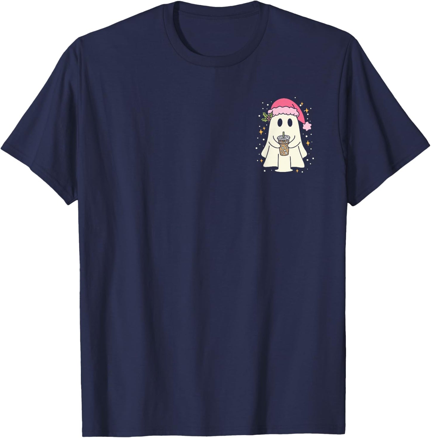 Cute Christmas Ghost Iced Coffee T-Shirt - T-Shirt | Navy