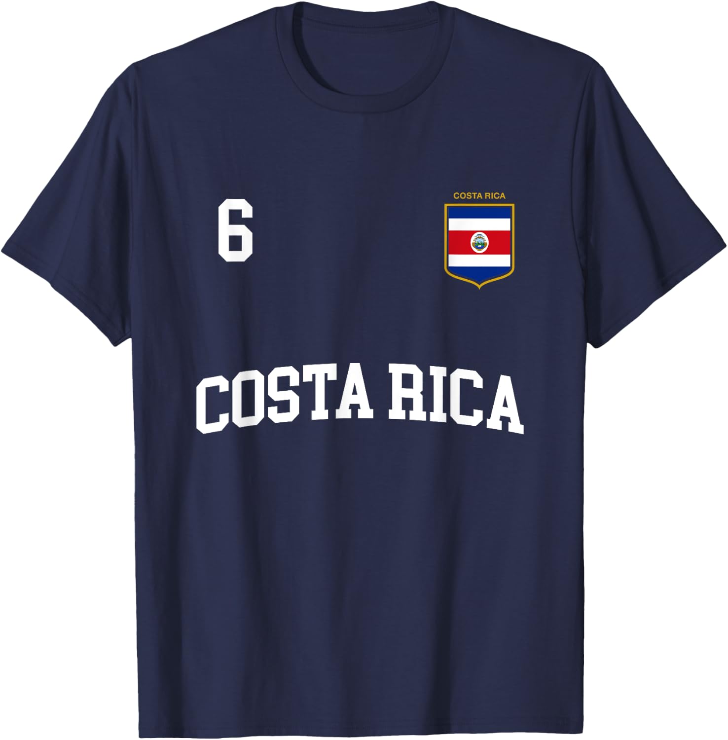 Costa Rica Team Sports Number 6 Soccer Costa Rican Flag T-Shirt - T-Shirt | Navy