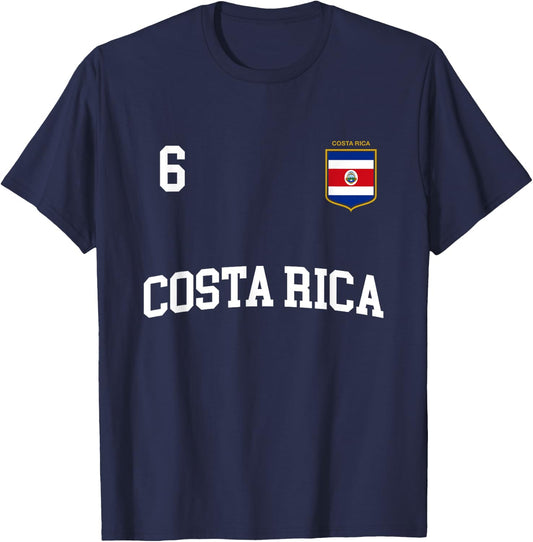 Costa Rica Team Sports Number 6 Soccer Costa Rican Flag T-Shirt - T-Shirt | Navy
