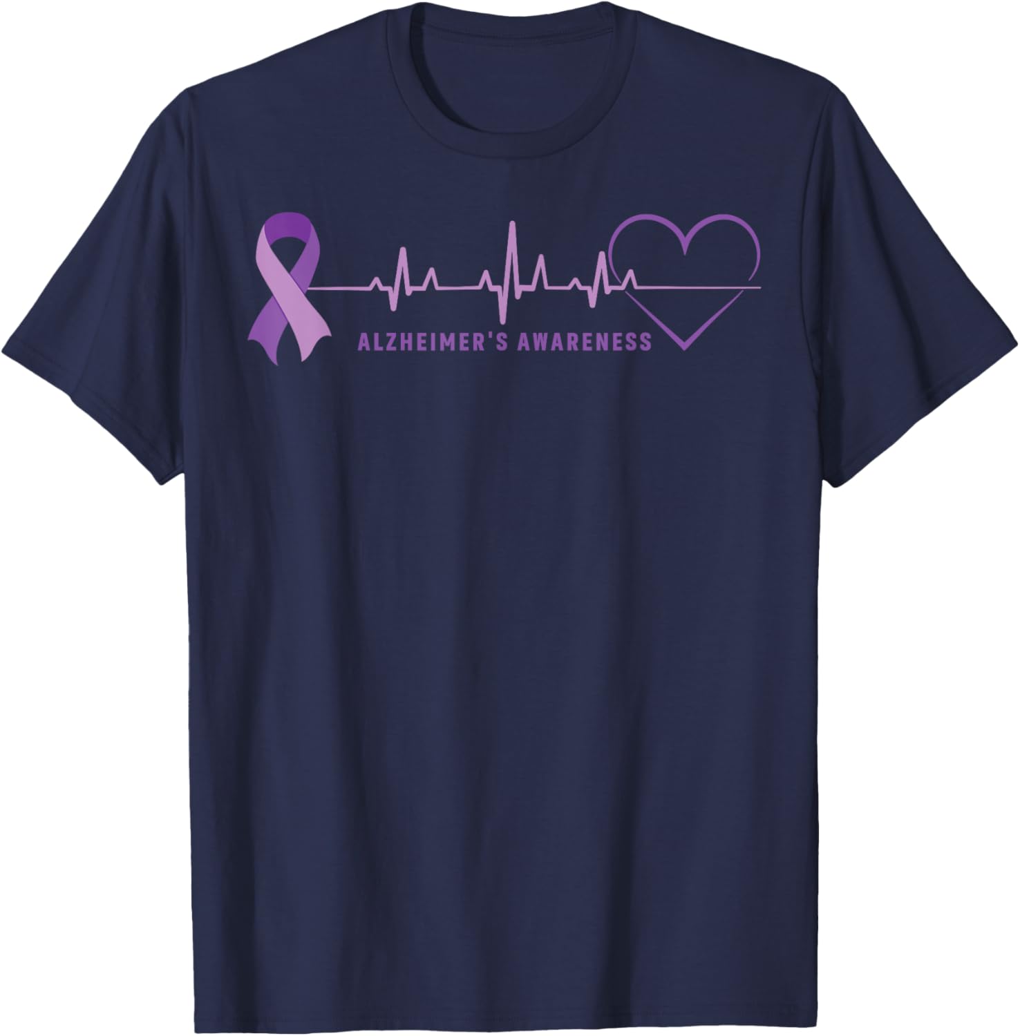 Alzheimer Disease Awareness Wear Alzheimer Ribbon Heartbeat T-Shirt - T-Shirt | Navy