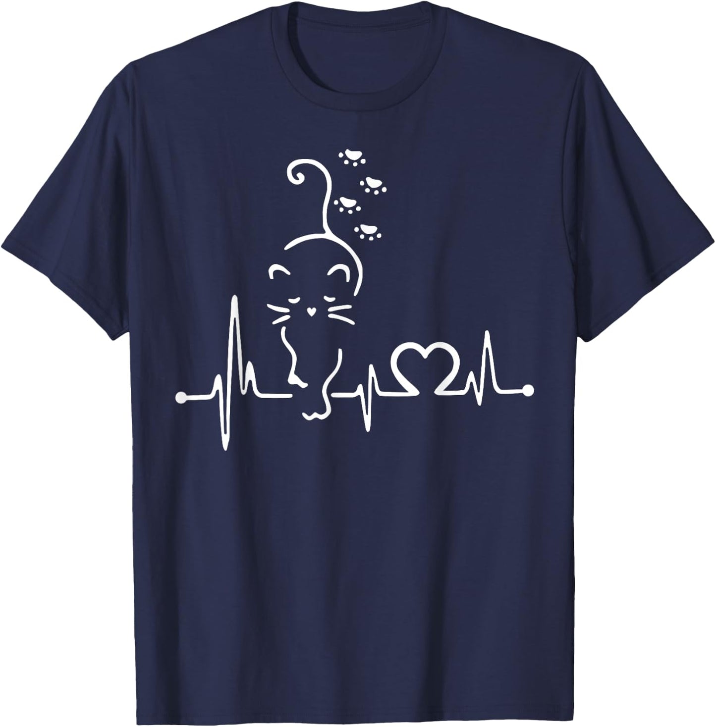 CAT HEARTBEAT Shirt Heart Beat for Mom Dad Kitty Cat Lovers Men Women Girls Kids T-Shirt - T-Shirt | Navy