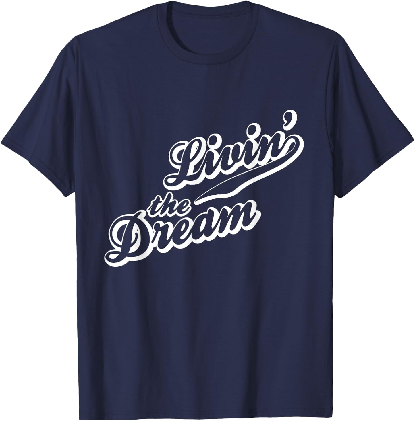 Livin' The Dream Retro White Print T-Shirt - T-Shirt | Navy