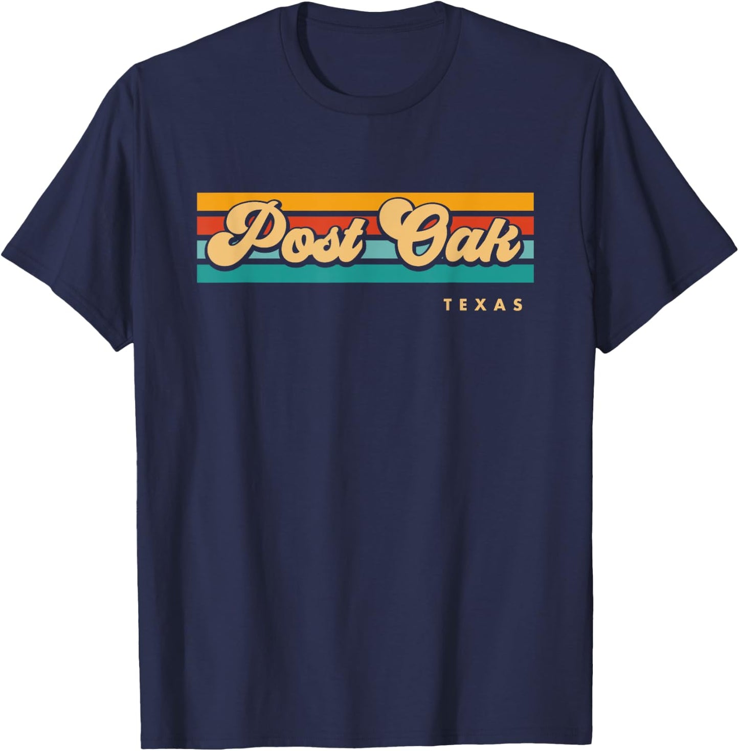 Vintage Sunset Stripes Post Oak, Texas T-Shirt - T-Shirt | Navy