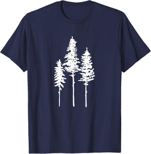 Skinny Pine Tree Graphic Funny Summer Hiking Nature Lover Women Kids T-Shirt - T-Shirt | Navy