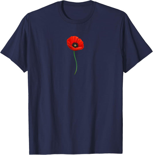 Red Poppy Botanical Flower Plants Nature Green Gardening T-Shirt - T-Shirt | Navy