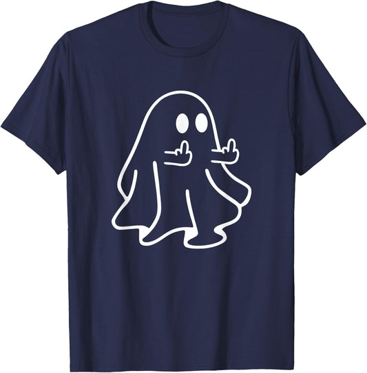 Cute Funny Halloween Ghost Giving the Middle Finger T-Shirt - T-Shirt | Navy