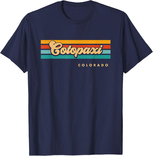 Vintage Sunset Stripes Cotopaxi, Colorado T-Shirt - T-Shirt | Navy
