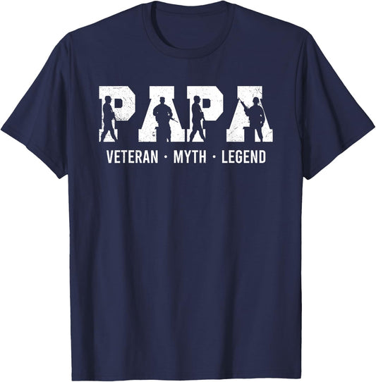 Papa Veteran Myth Legend Shirt Funny Father's Day T-Shirt - T-Shirt | Navy