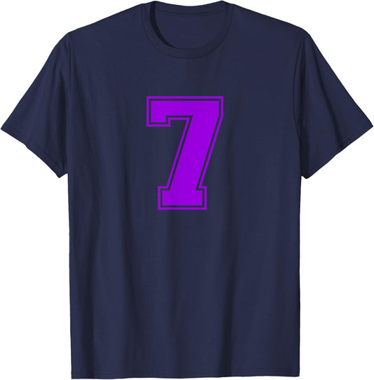 Number #7 Purple Sports Fan Jersey Number T-Shirt - T-Shirt | Navy