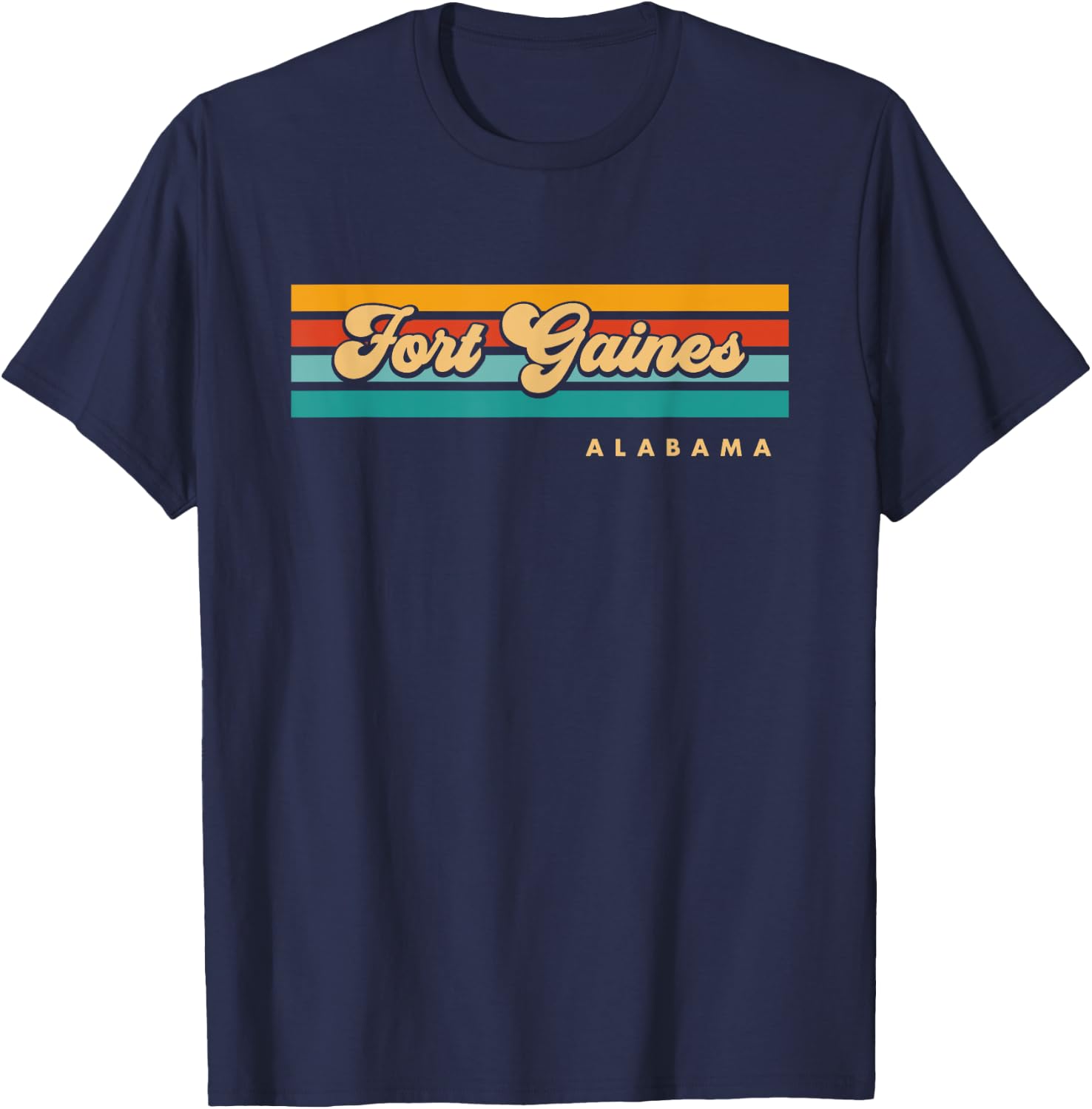 Vintage Sunset Stripes Fort Gaines, Alabama T-Shirt - T-Shirt | Navy