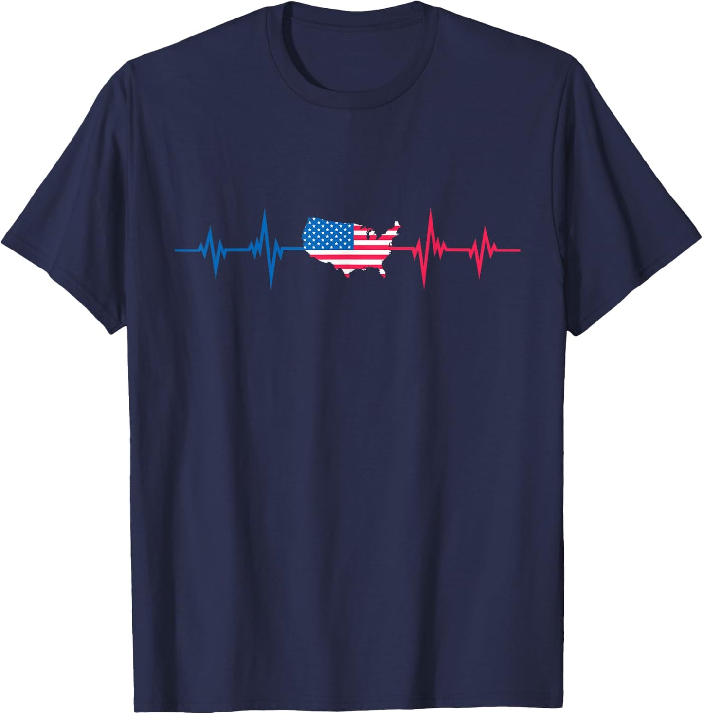 Heartbeat Design american Flag USA T-Shirt - T-Shirt | Navy