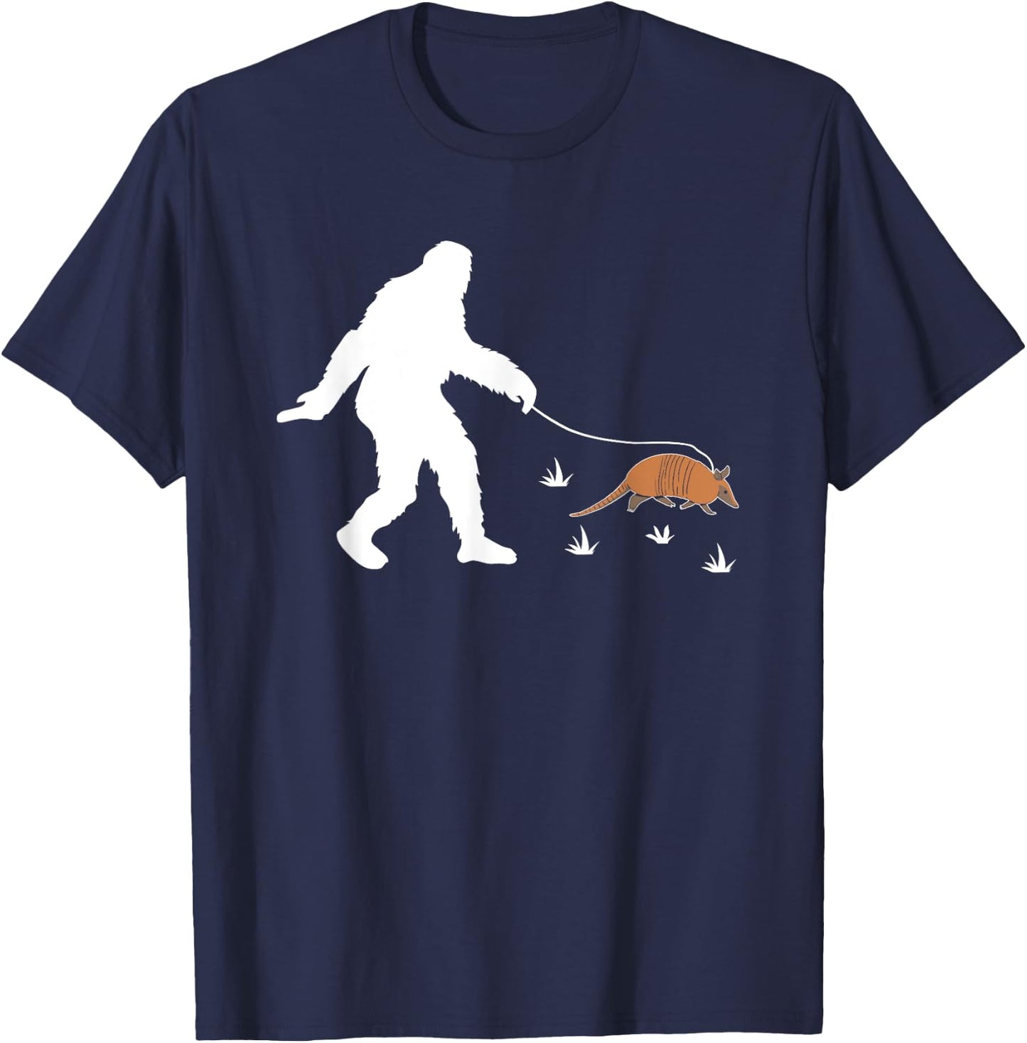 Funny Bigfoot Walking An Armadillo T-Shirt - T-Shirt | Navy