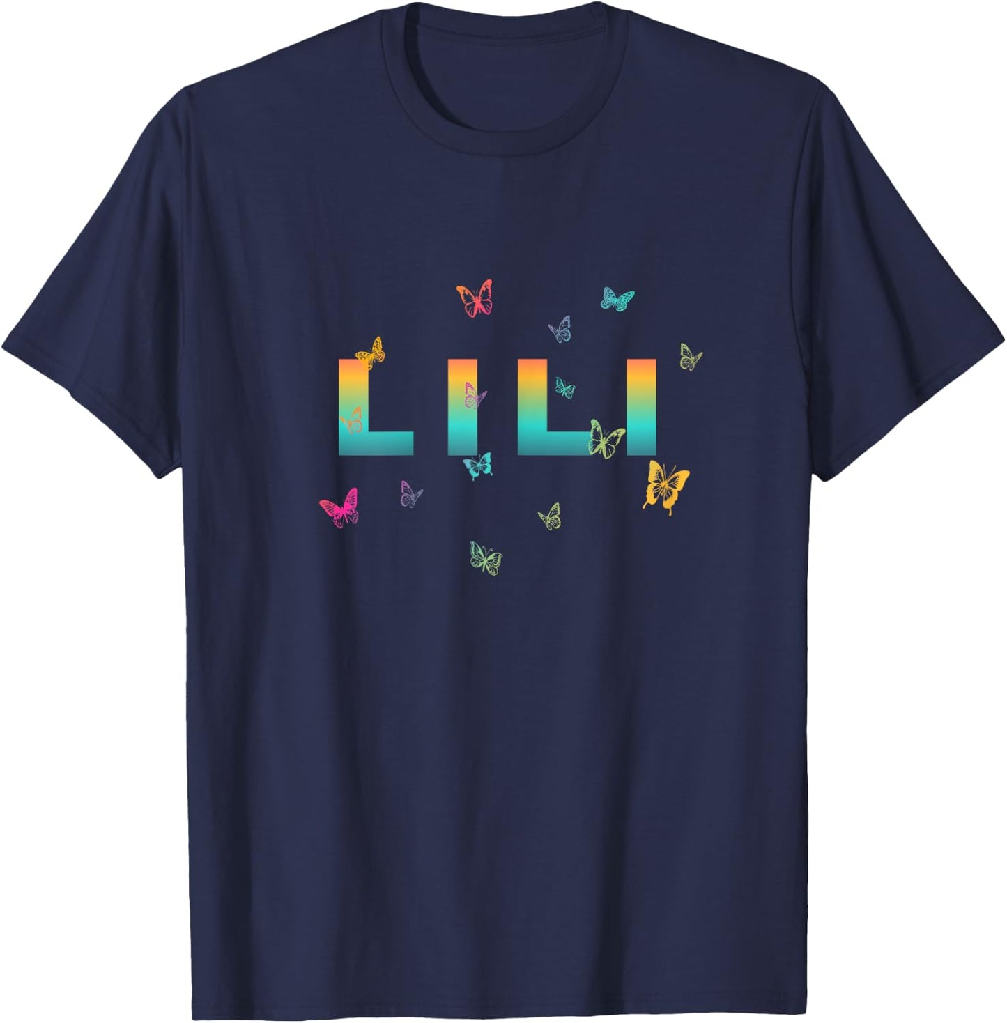 Lili - Beautiful Name with Butterlfies T-Shirt - T-Shirt | Navy