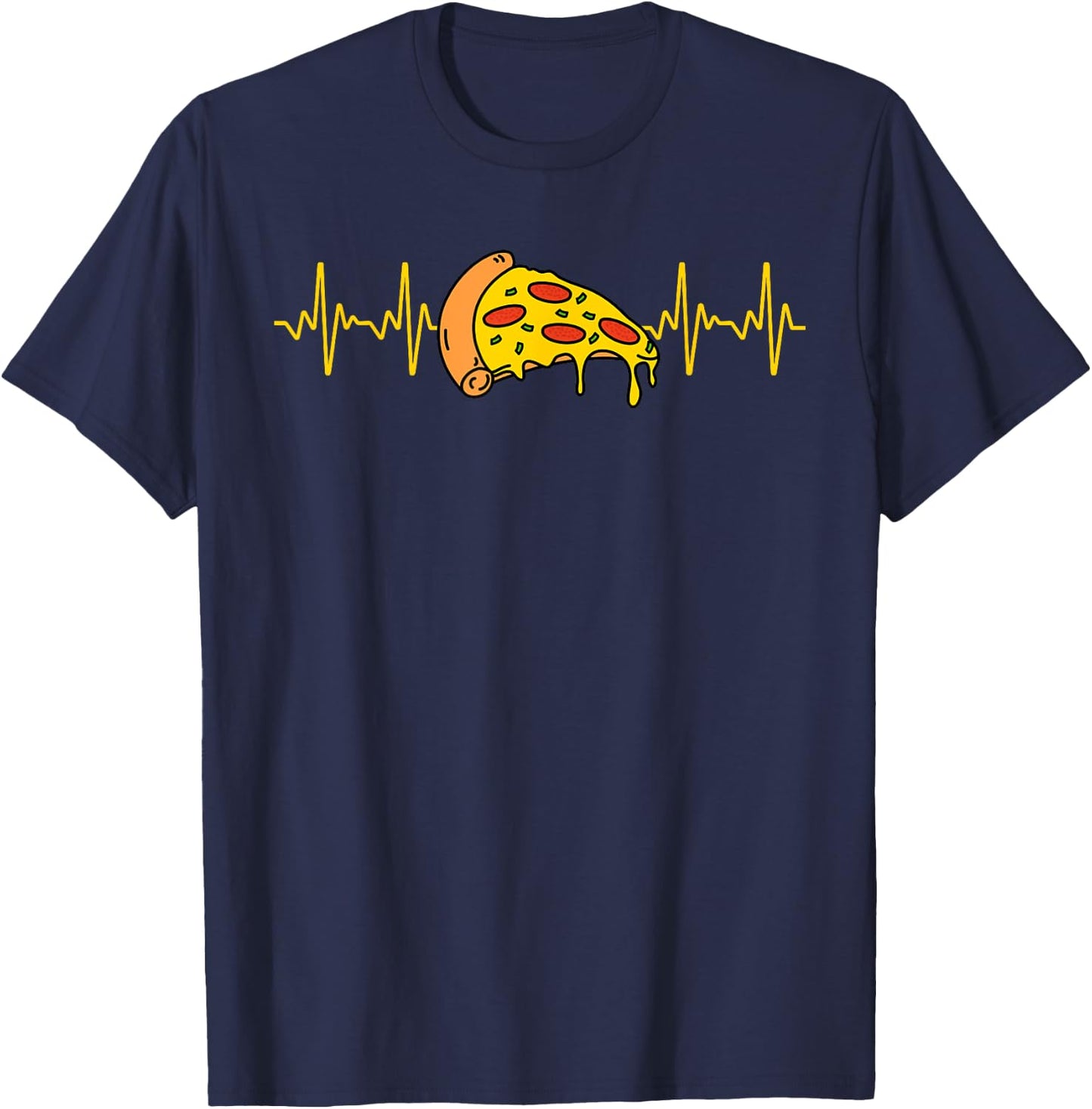 Cute Pizza Design Women Kids Heartbeat Pizza Lovers T-Shirt - T-Shirt | Navy
